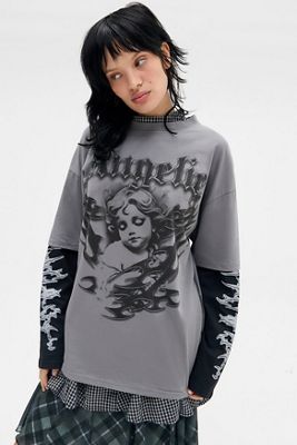 Minga London Grau Gewaschen Doppellagiges T-Shirt