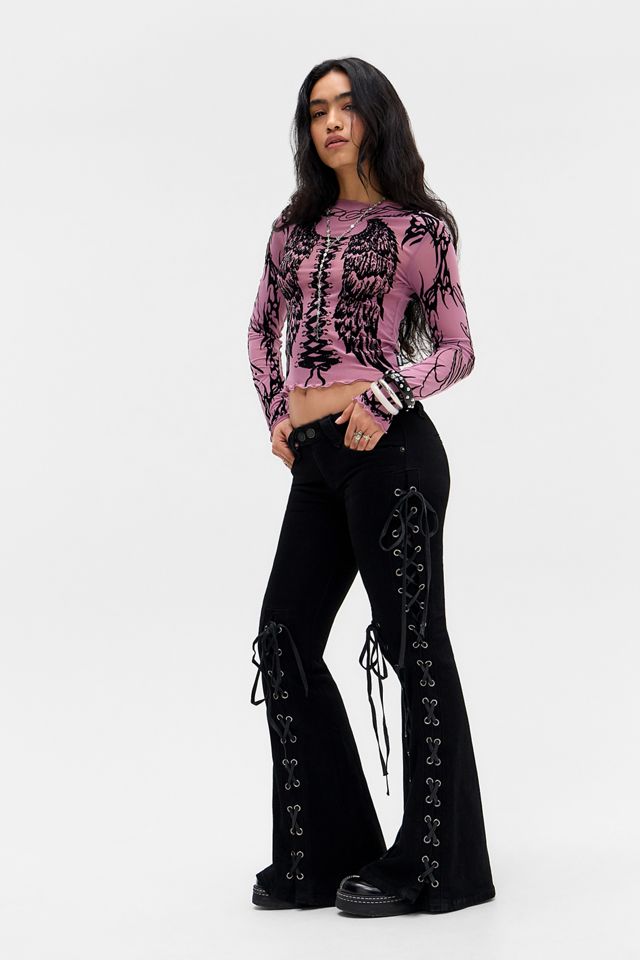 Minga London Washed Black Lace Up Flared Jeans #1