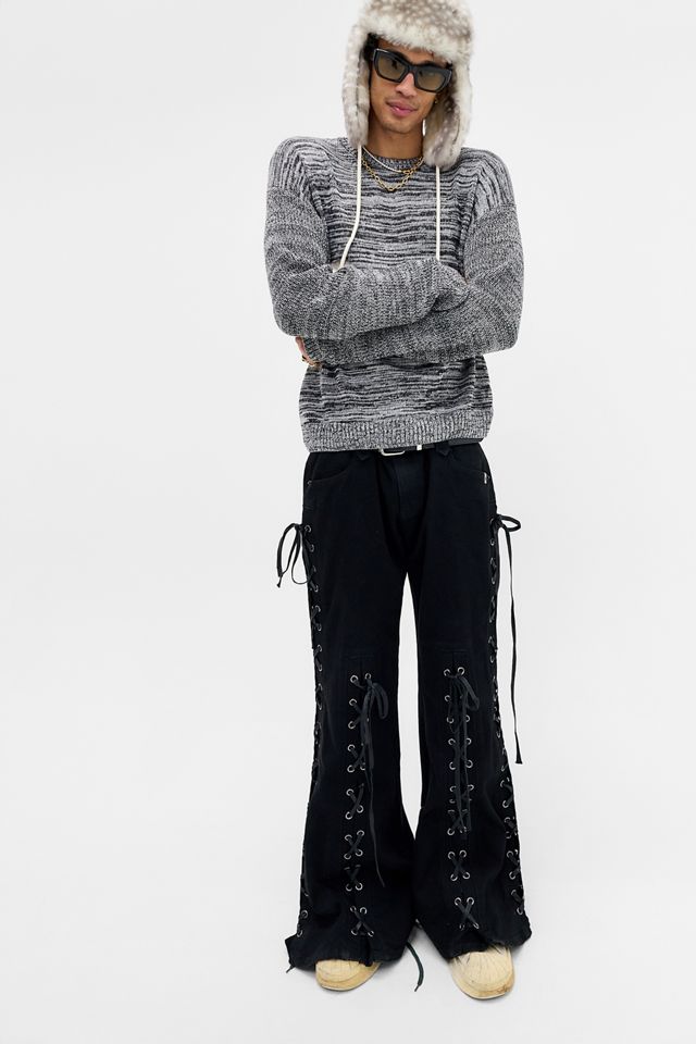 Minga London Washed Black Lace Up Flared Jeans #4