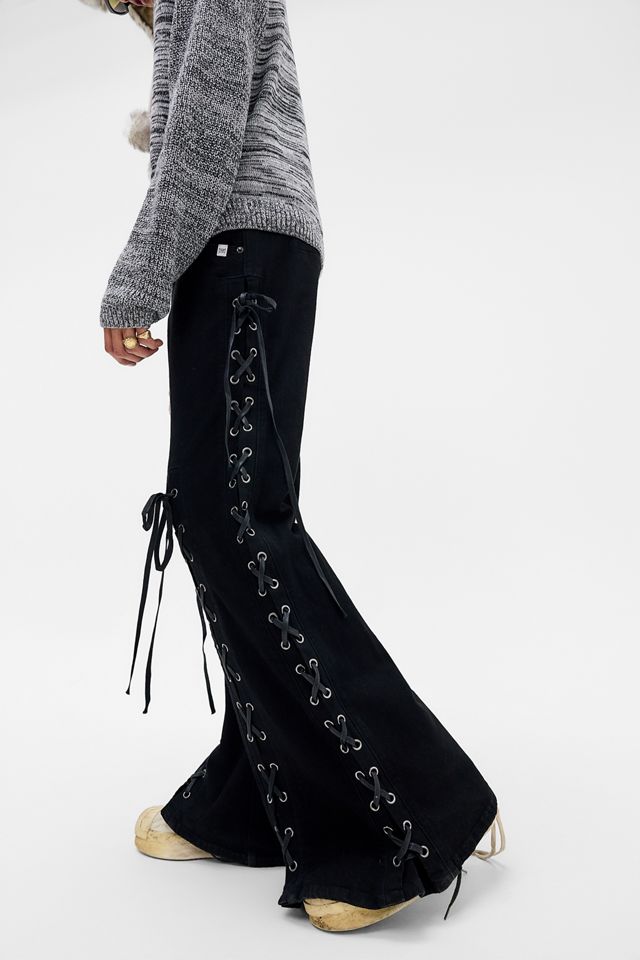 Minga London Washed Black Lace Up Flared Jeans #5
