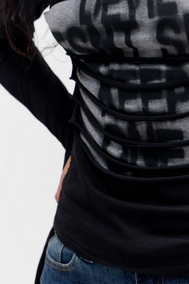 Minga London Black & Grey Slashed Graphic Top #2