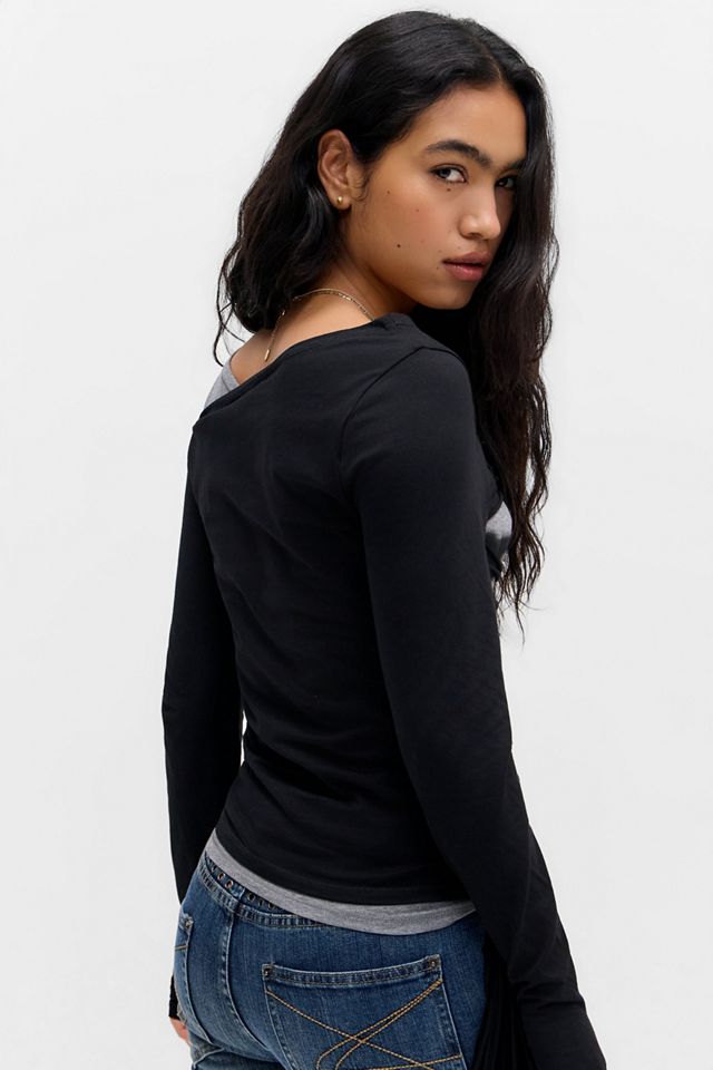 Minga London Black & Grey Slashed Graphic Top #3