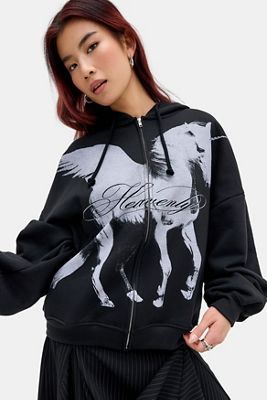 Sweat à capuche zippé UO à motif licorne noire