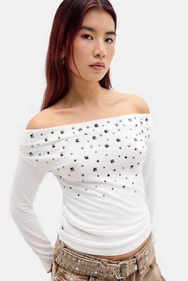 Minga London Top Romi Bianco Sporco con Borchie Miste