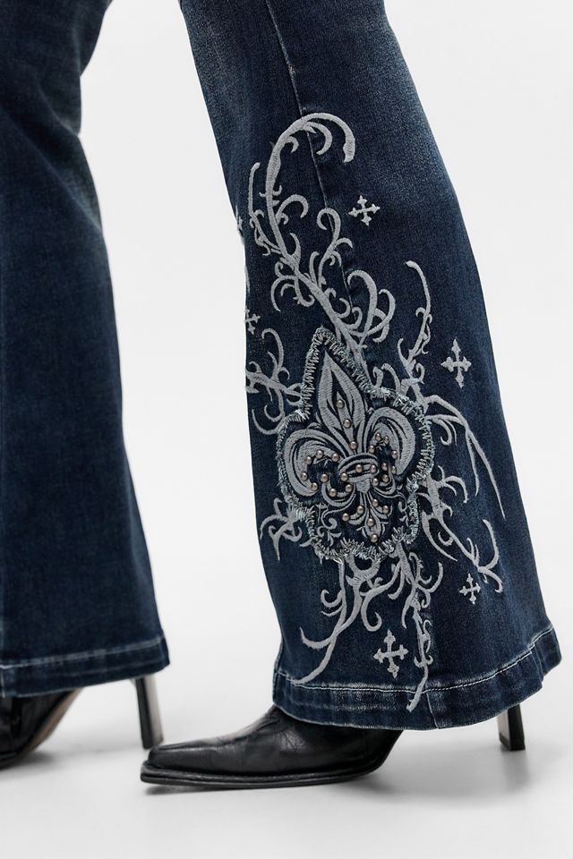 Minga London June Blue Washed Embroidered Flared Jeans #2
