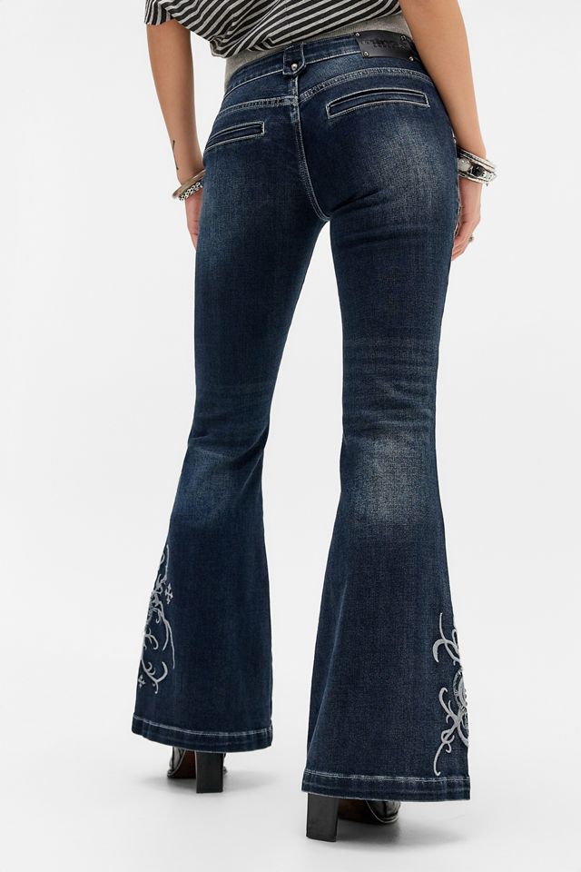 Minga London June Blue Washed Embroidered Flared Jeans #3