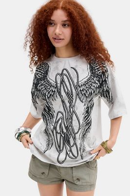 Minga London Camiseta Gráfica Oversize con Alas Blancas