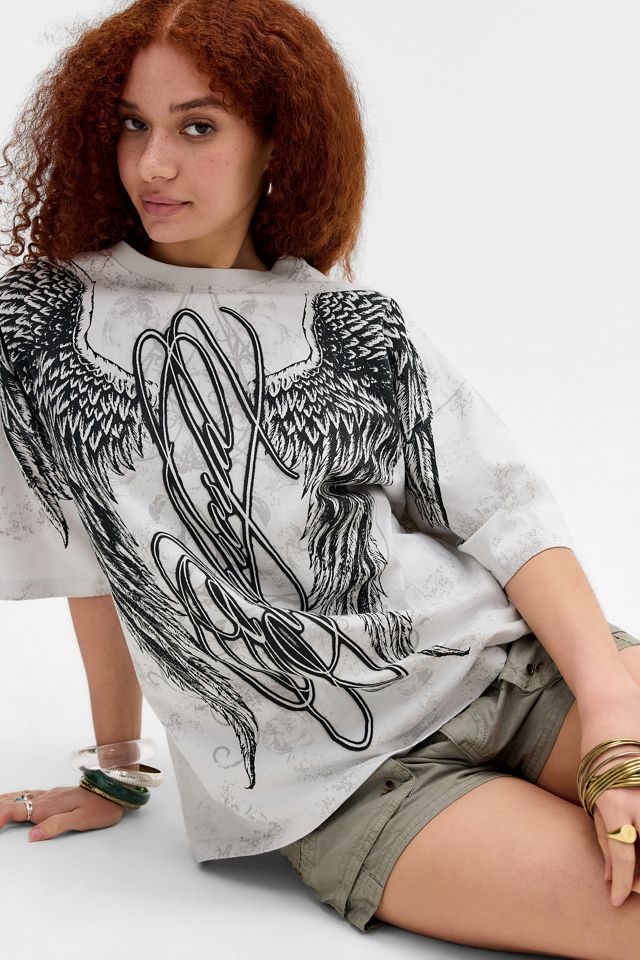 T-shirt Oversize con Grafica Ali Bianche Minga London #2