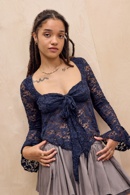 Kiss The Sky Mink Lace Long Sleeve Top | Urban Outfitters UK
