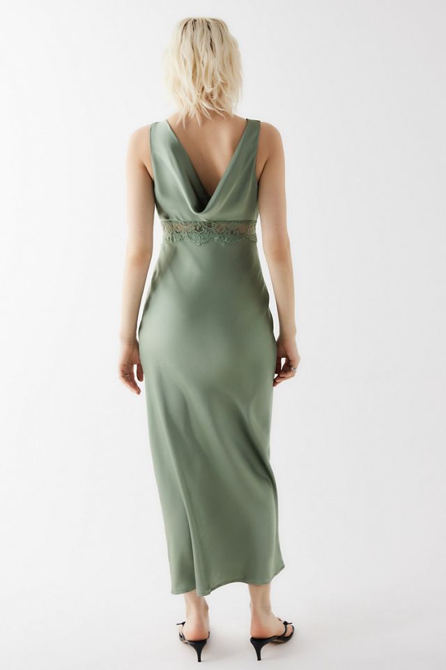 Love Triangle Maxi Abito Sottoveste con Inserto in Pizzo Verde #3