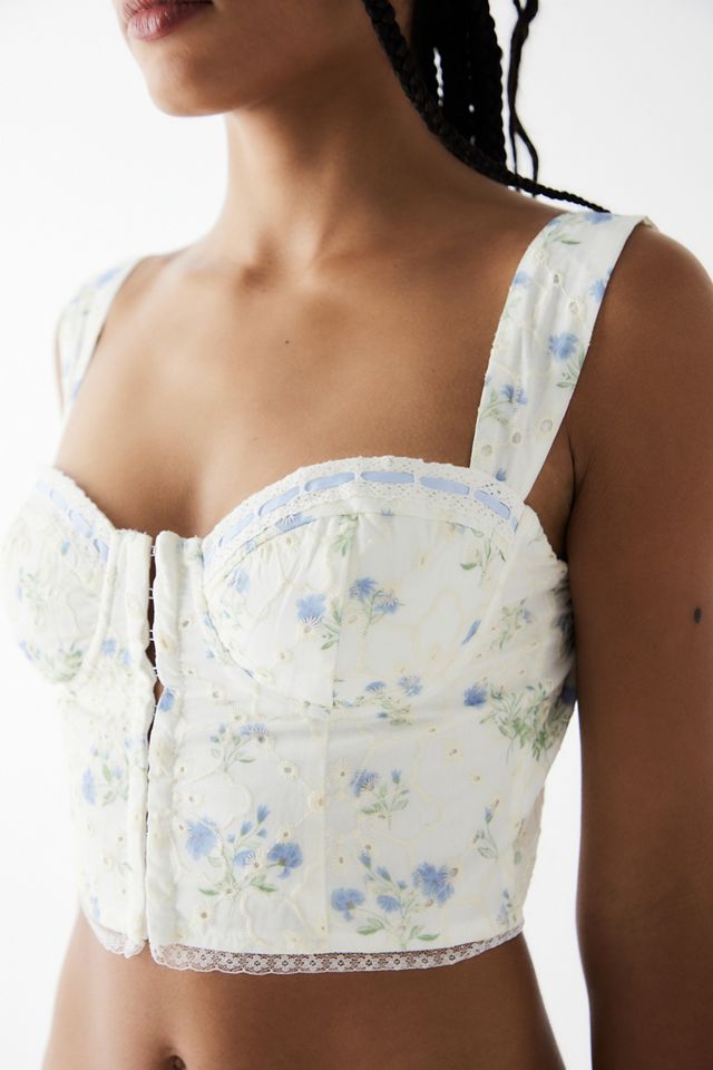 Heirloom Blooms Floral Mesh Smocked Corset Top