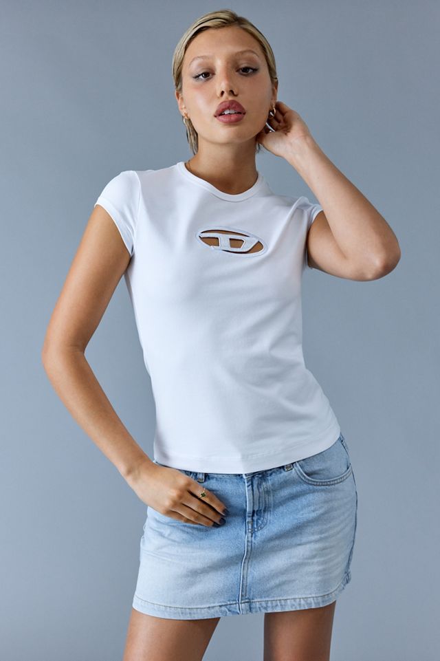 Diesel White T-Angie Oval D T-Shirt | Urban Outfitters UK