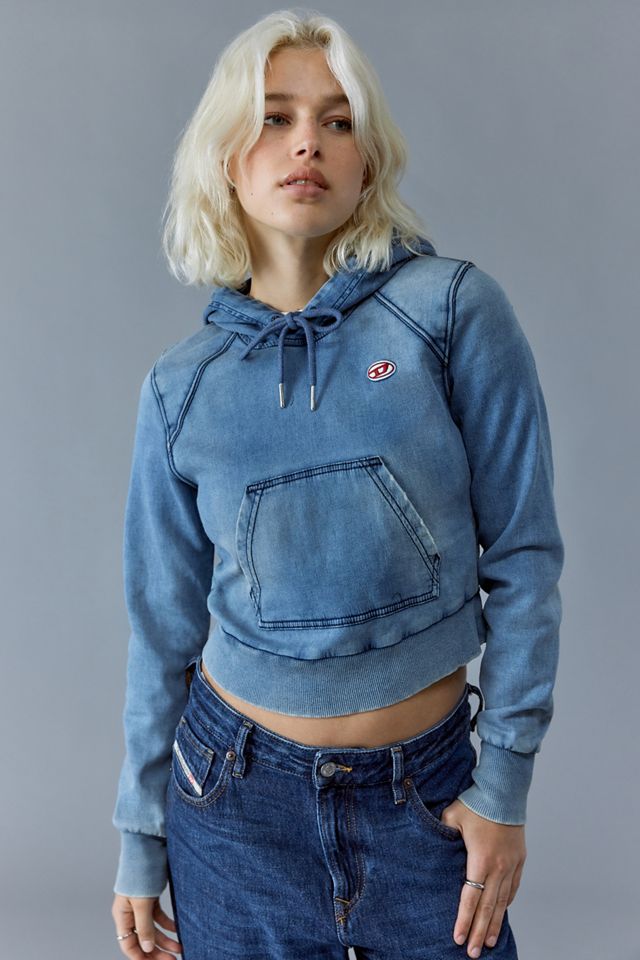 D-ANGY-HOOD-NE Woman: Track denim crop hoodie