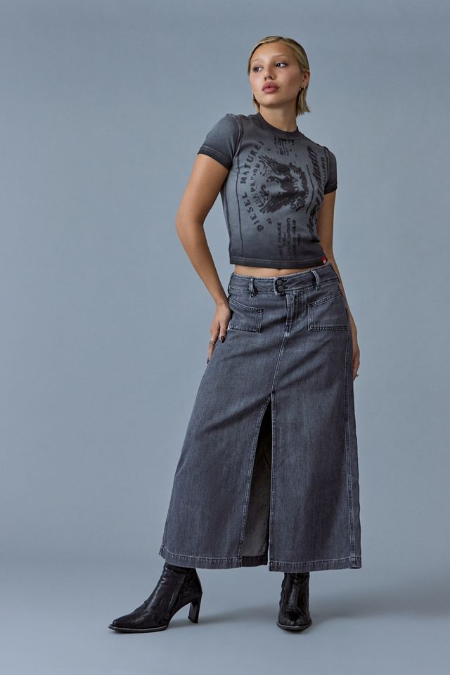 Diesel Yinka Washed Black Denim Maxi Skirt Urban Outfitters UK