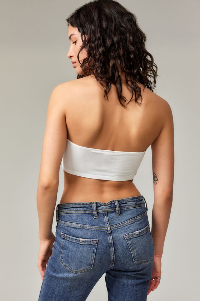DIESEL>>Ufsb-Melanie ストラップレス クロップド ブラ Women's Strapless bra with maxi logo | White | Diesel