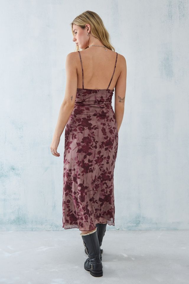 Motel - Robe midi à l'imprimé coya flou rouge, exclusivité UO #3