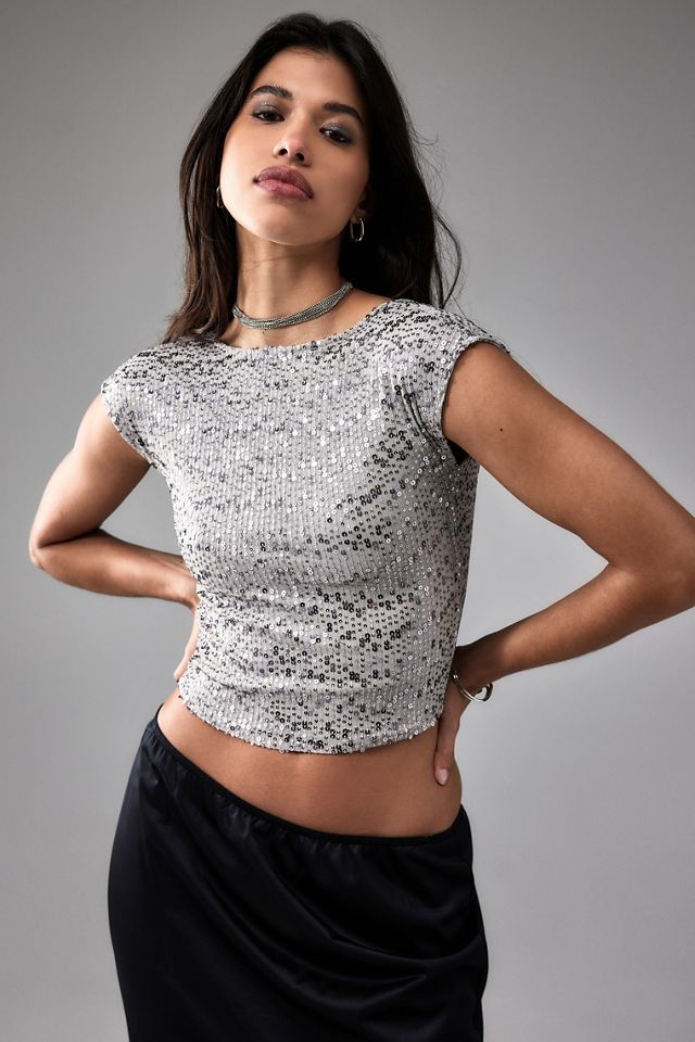 Erika Backless Top in Silver Sequin