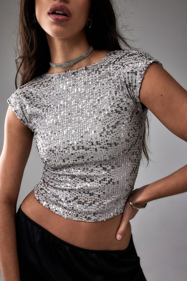 Erika Backless Top in Silver Sequin