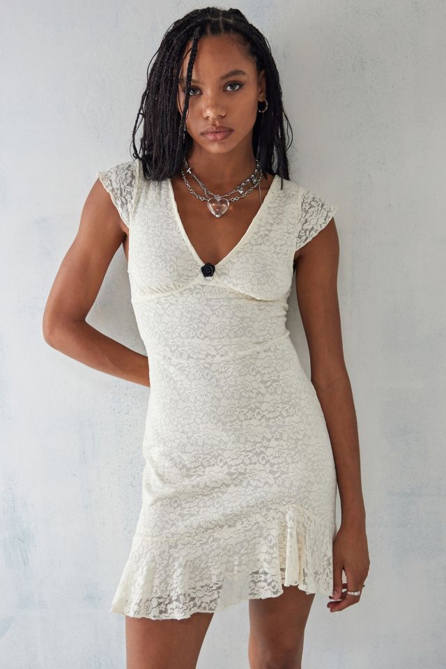 Motel Ginevra Lace Frill Mini Dress | Urban Outfitters UK