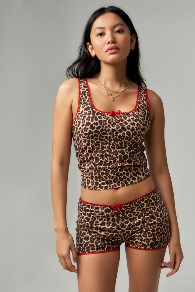 Motel Kicki Leopard Print Micro Shorts #1