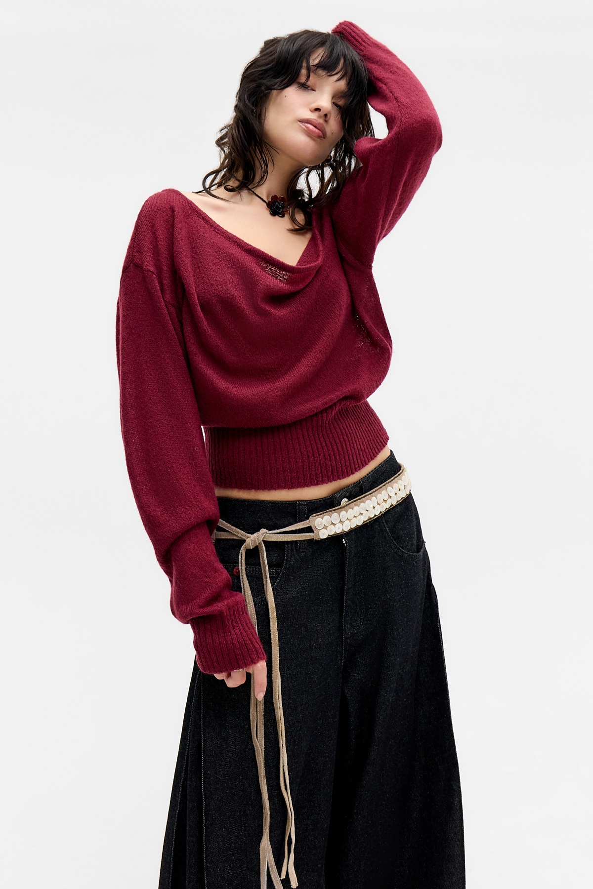 Motel Burgundy Suena Knit Jumper