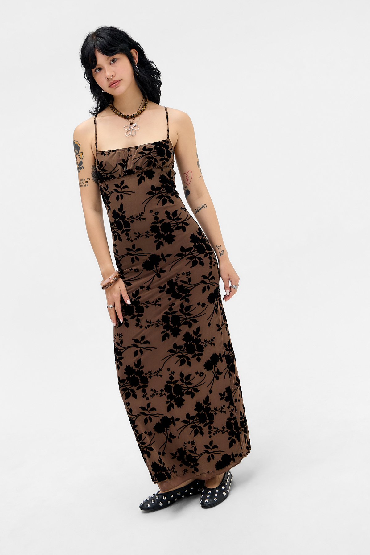 Motel Chocolate Darsih Flocked Maxi Dresss