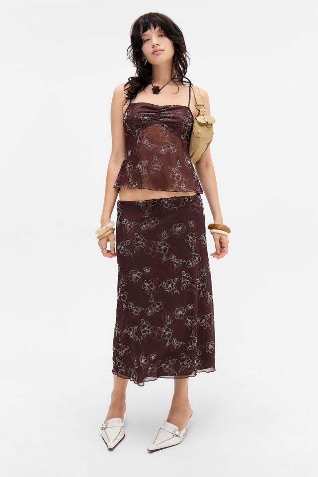 Motel Brown Doodle Flower Flock Cami #1