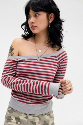 Motel Brugundy & Grey Yacin Striped Top Product Page