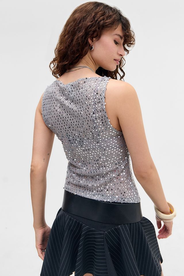 Motel UO Exclusive Haut Sequin Dudley Argent #3