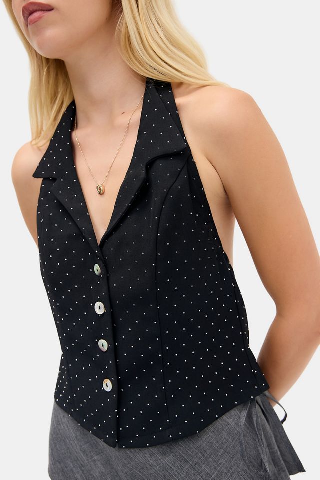Motel Mikanu Diamanté Halter Top #1