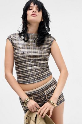 Motel Erica Check Sequin Top