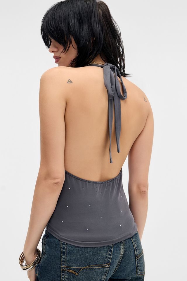 Motel Grey Minova Diamanté Halter Top #3