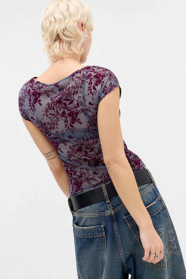 Motel Rauchgraues Flocked T-Shirt #3