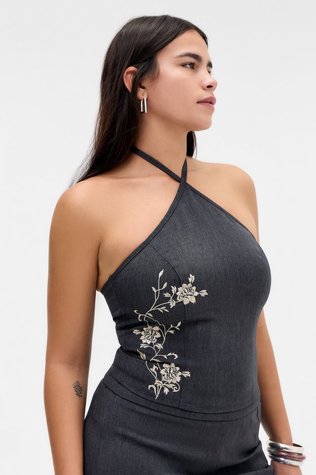 Top Halter Gris Novin Bordado de Motel #2