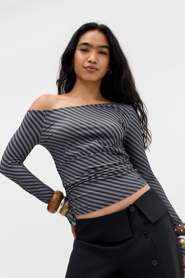 Motel Hoang Stripe Off-The-Shoulder Long Sleeve Top #1