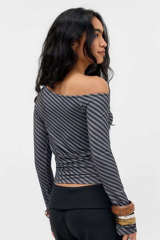 Motel Hoang Stripe Off-The-Shoulder Long Sleeve Top #3