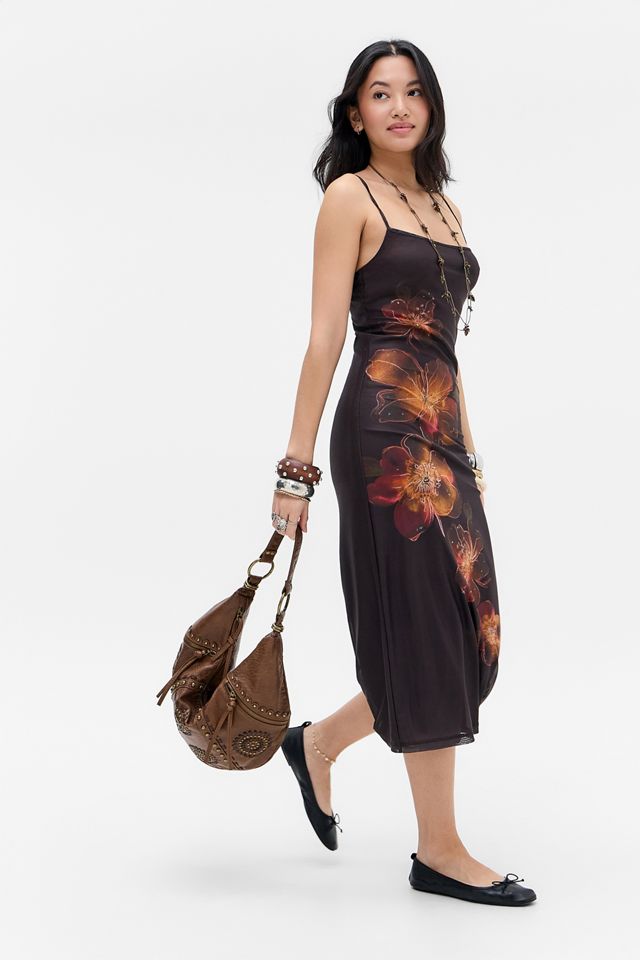 urban outfitters brown floral dress Kimchi Blue Quartz Brown Floral Flock Midi Dress