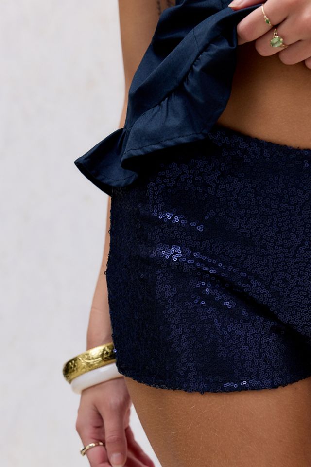 Motel Micro Shorts Erna con Paillettes Blu Navy #2