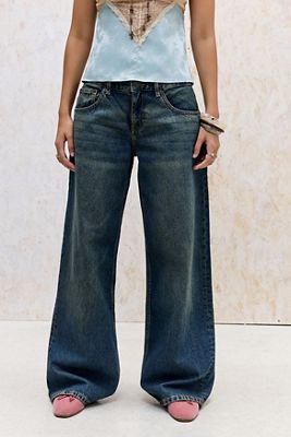 Motel Dirty Blue Weite Jeans mit tiefem Bund