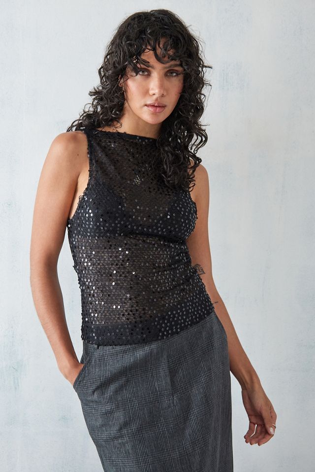 Dudley Vest Top in Sequin Knit Black