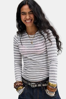 Motel Camiseta de Jersey Transparente Alon Blanca y Gris