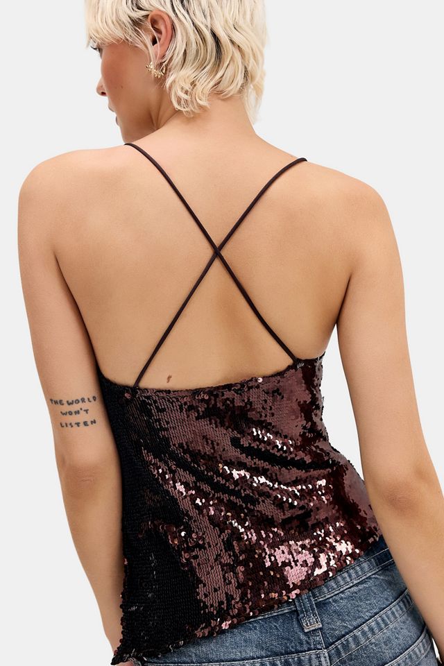 Motel Camiseta sin Mangas Annie con Lentejuelas Marrón #2
