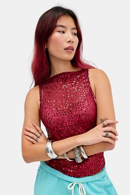 Motel Burgundy Dudley Sequin Vest Top