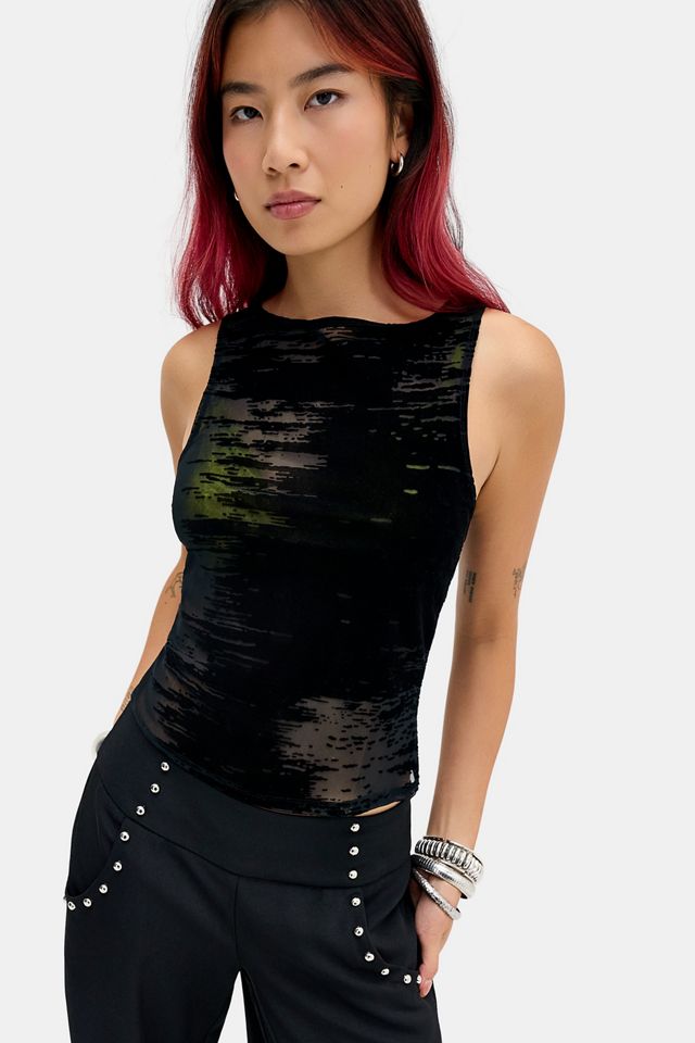 Motel Brushed Black Dudley Flocked Vest Top #2