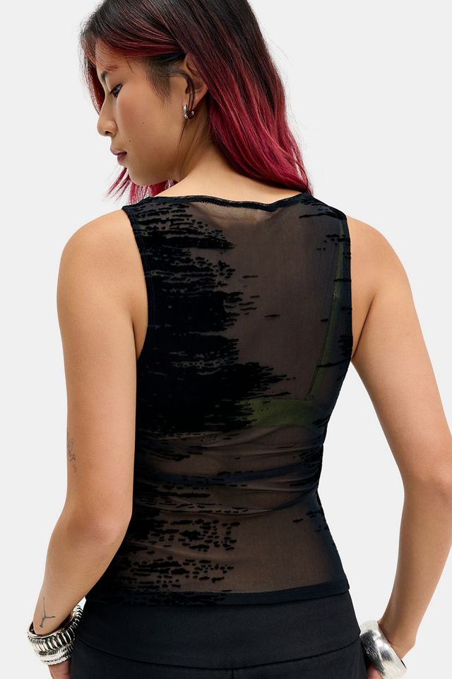 Motel Brushed Black Dudley Flocked Vest Top #3