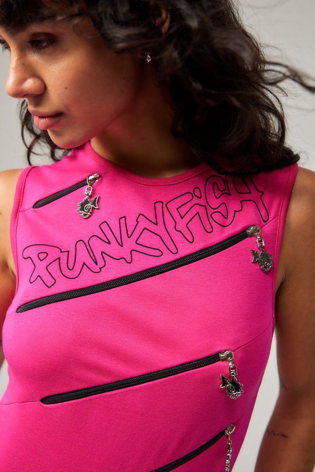 Punky Fish Pink Zipper Tank Top #1