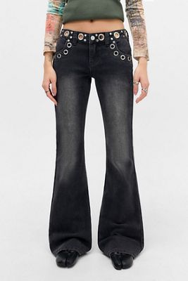 Ragged Priest Ausgewaschene Schwarze Ösen-Schlagjeans