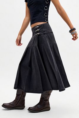 The Ragged Priest Grey Pleated Midi Skirt