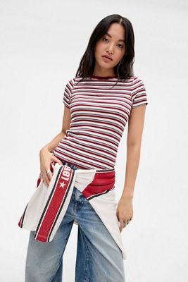 T-shirt a righe rosse Guess Jeans