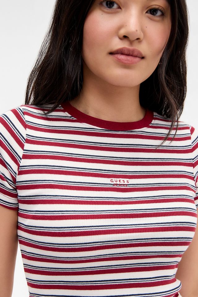 T-shirt a righe rosse Guess Jeans #1